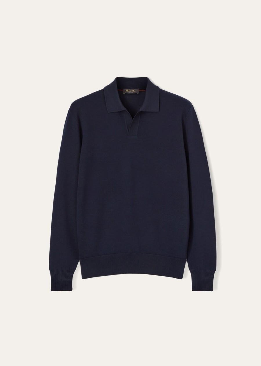 wish wollen poloshirt met knoopsluiting marineblauw