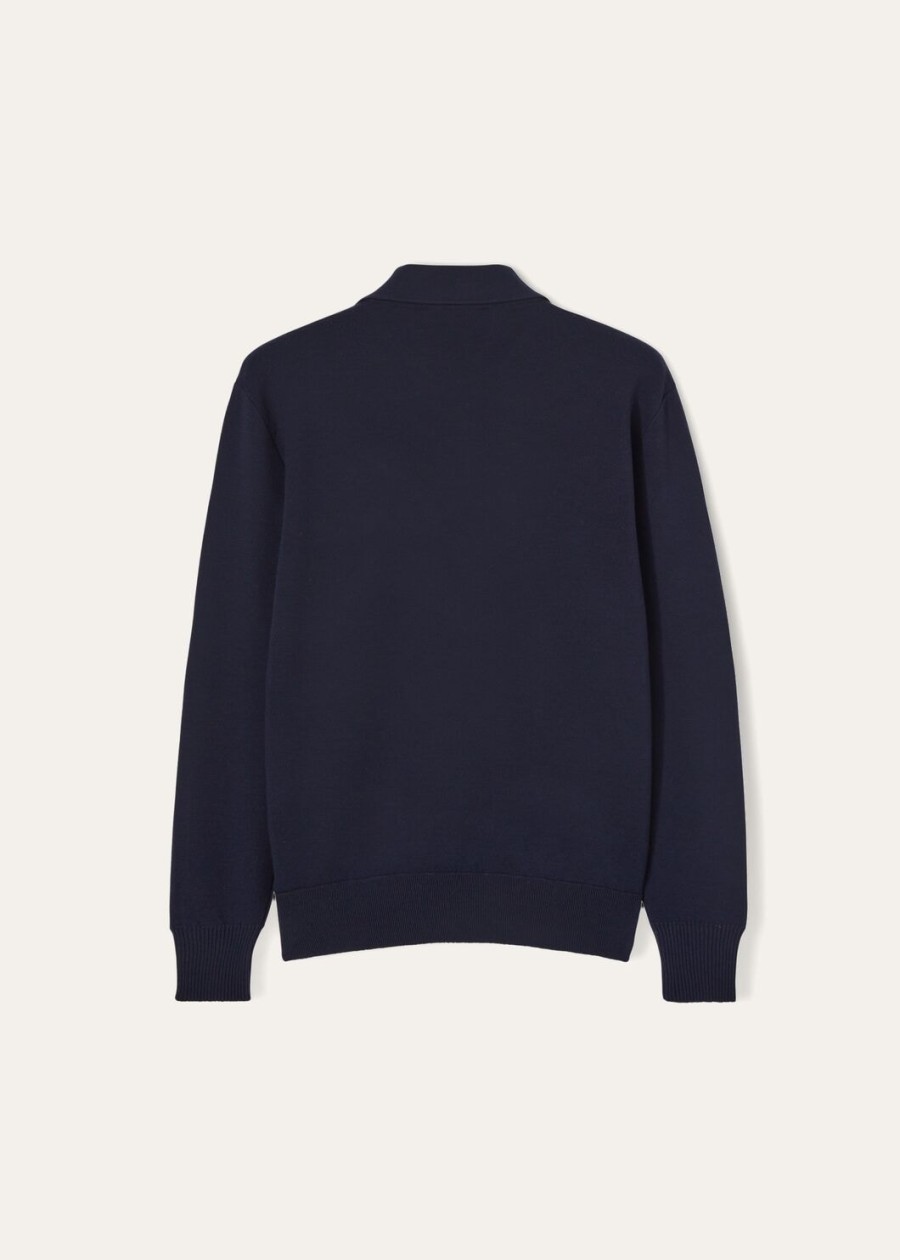 wish wollen poloshirt met knoopsluiting marineblauw