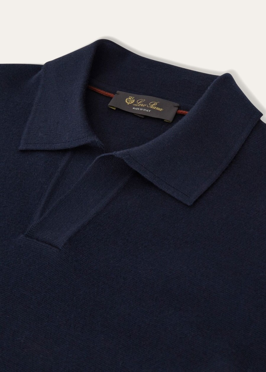 wish wollen poloshirt met knoopsluiting marineblauw