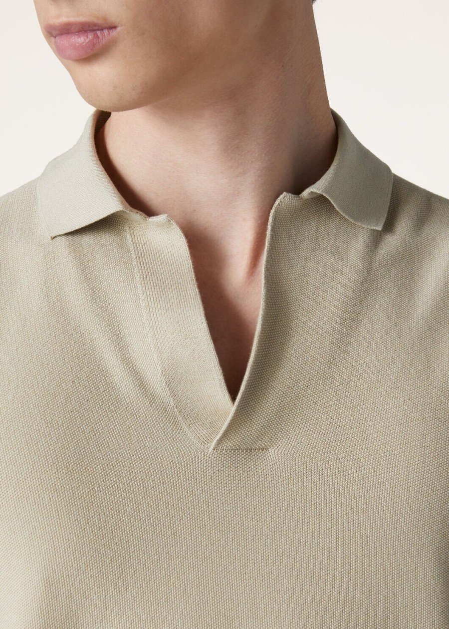 polo shirt zonder knopen katoen zijde crème