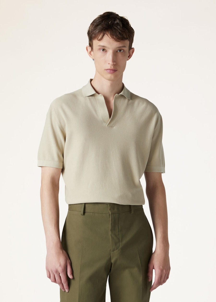 polo shirt zonder knopen katoen zijde crème