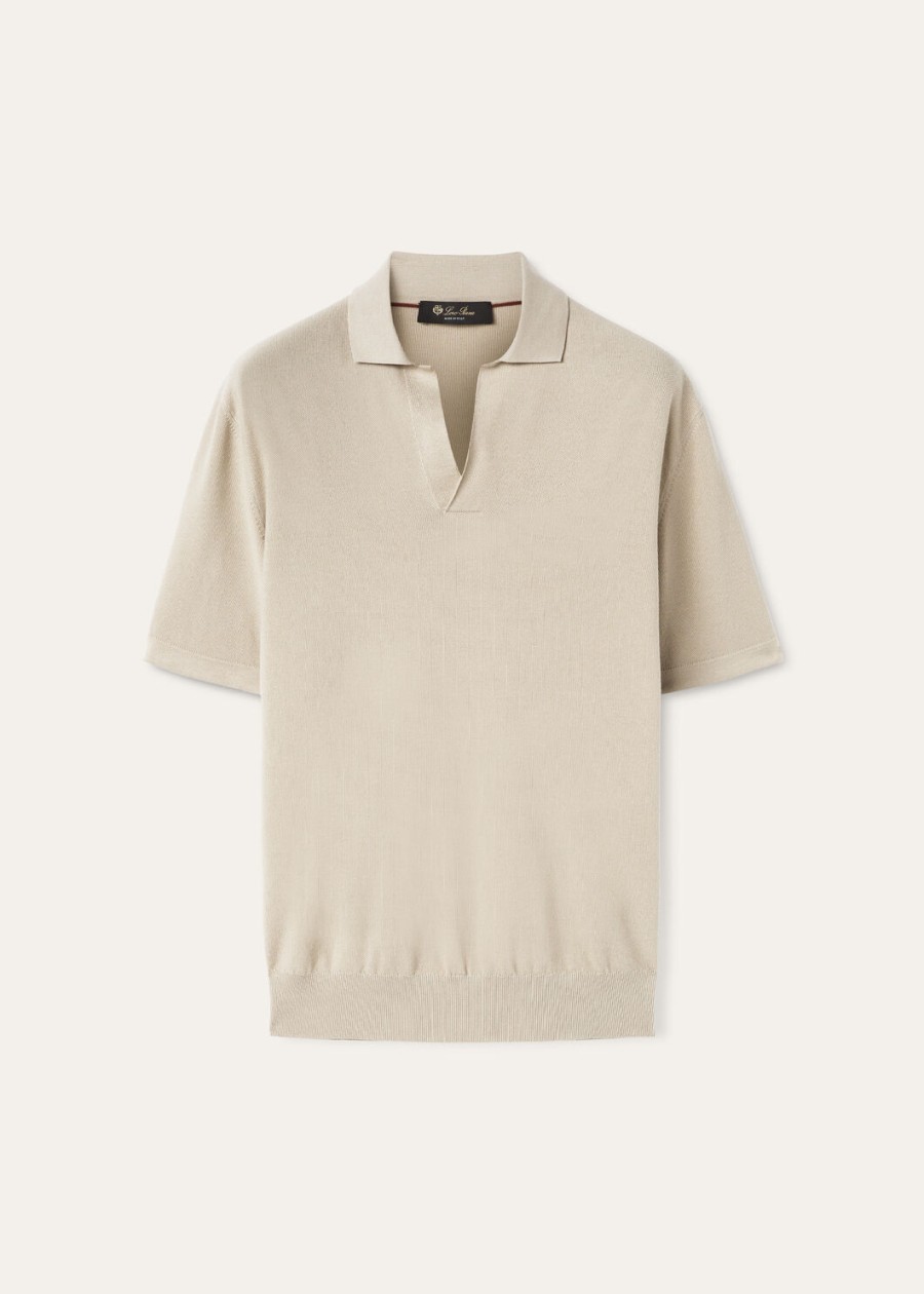 polo shirt zonder knopen katoen zijde crème