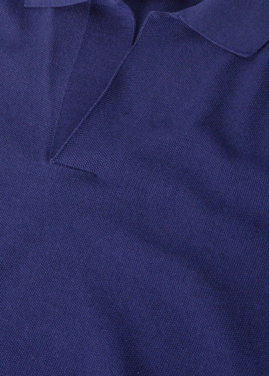 poloshirt zonder knopen katoen zijde kobalt steen