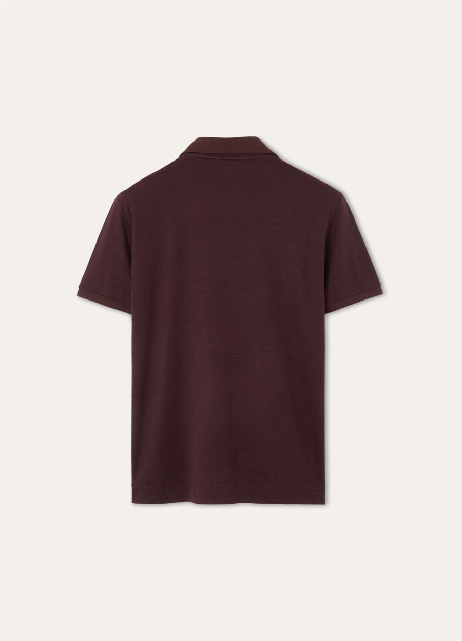 open poloshirt van zijde en kasjmier donker bordeauxrood.
