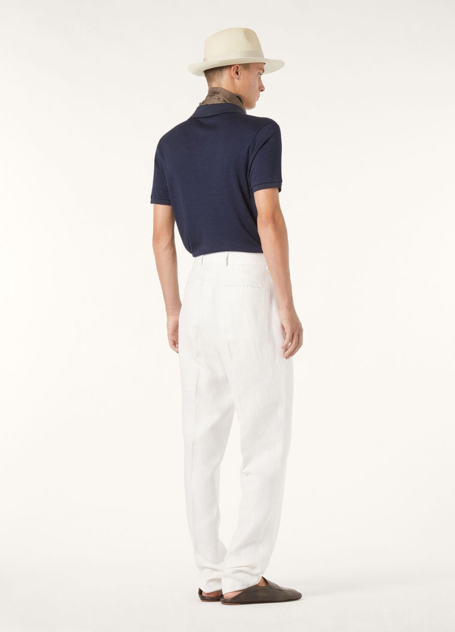 zijden kasjmier poloshirt met ombrépatroon in blauw.