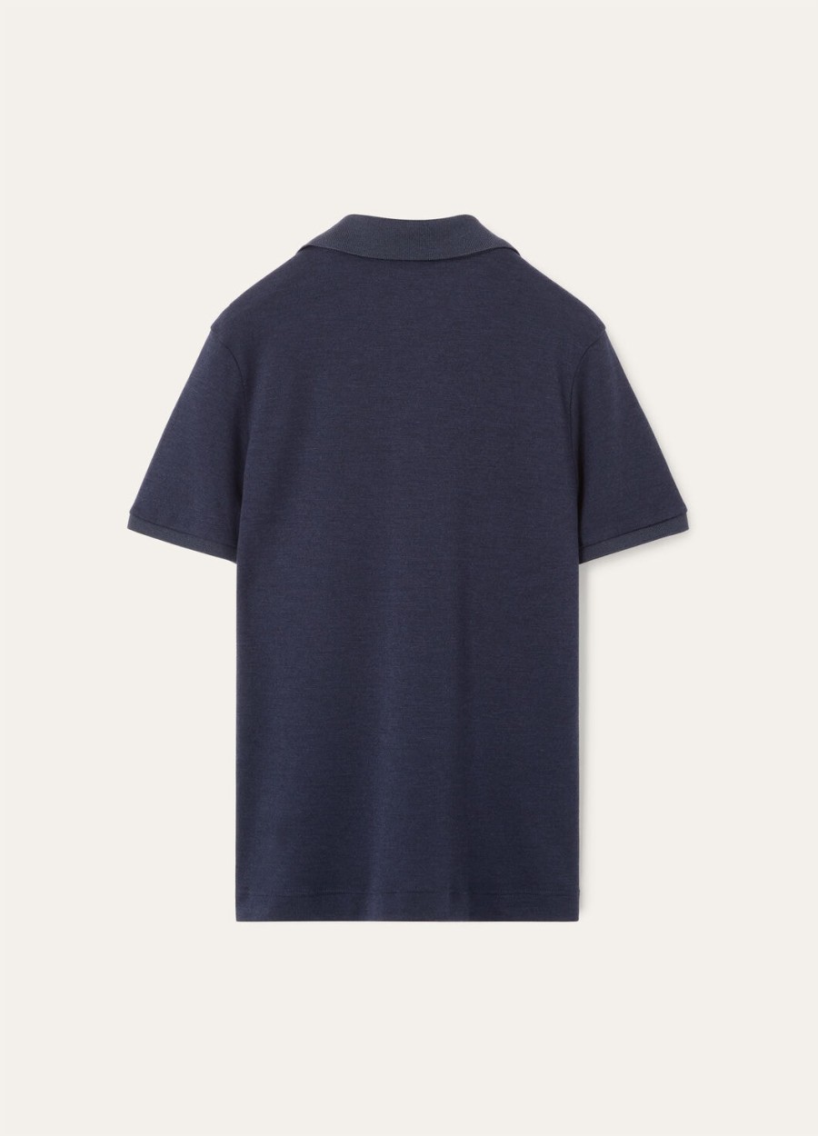 zijden kasjmier poloshirt met ombrépatroon in blauw.