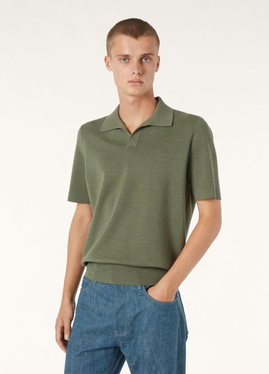 empire wish wollen poloshirt met lagune-flora-melangeprinte afwerking