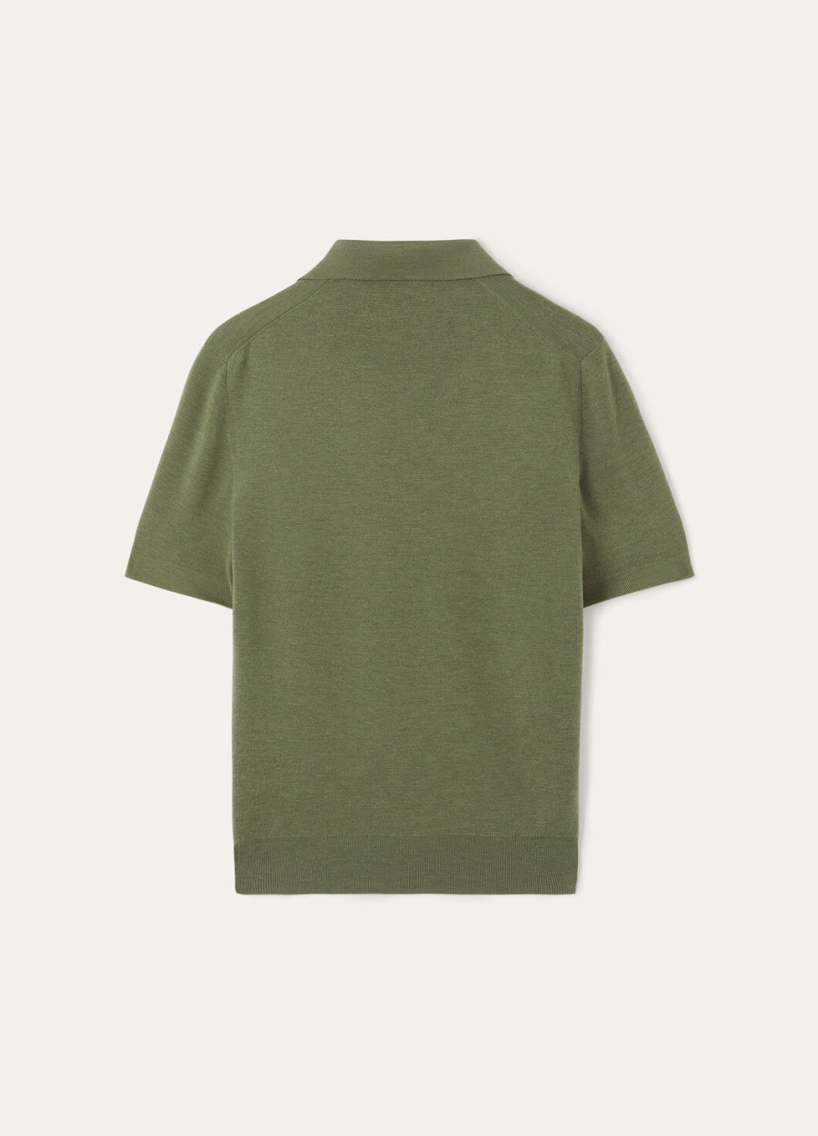 empire wish wollen poloshirt met lagune-flora-melangeprinte afwerking