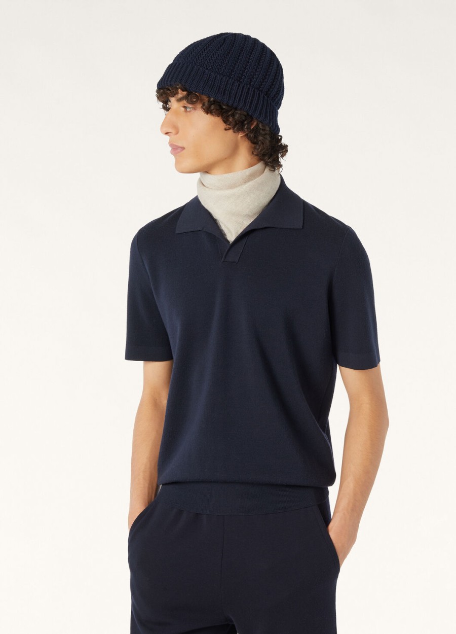 empire wish wollen poloshirt in marineblauw