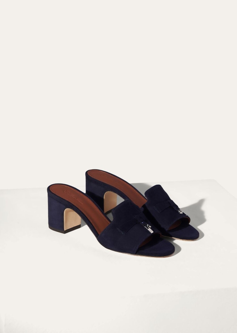 zomerse charms sandalen van geitenleer in marineblauw