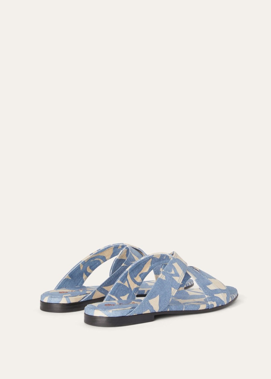 yuki flat mule linen beau bluecreamed honey