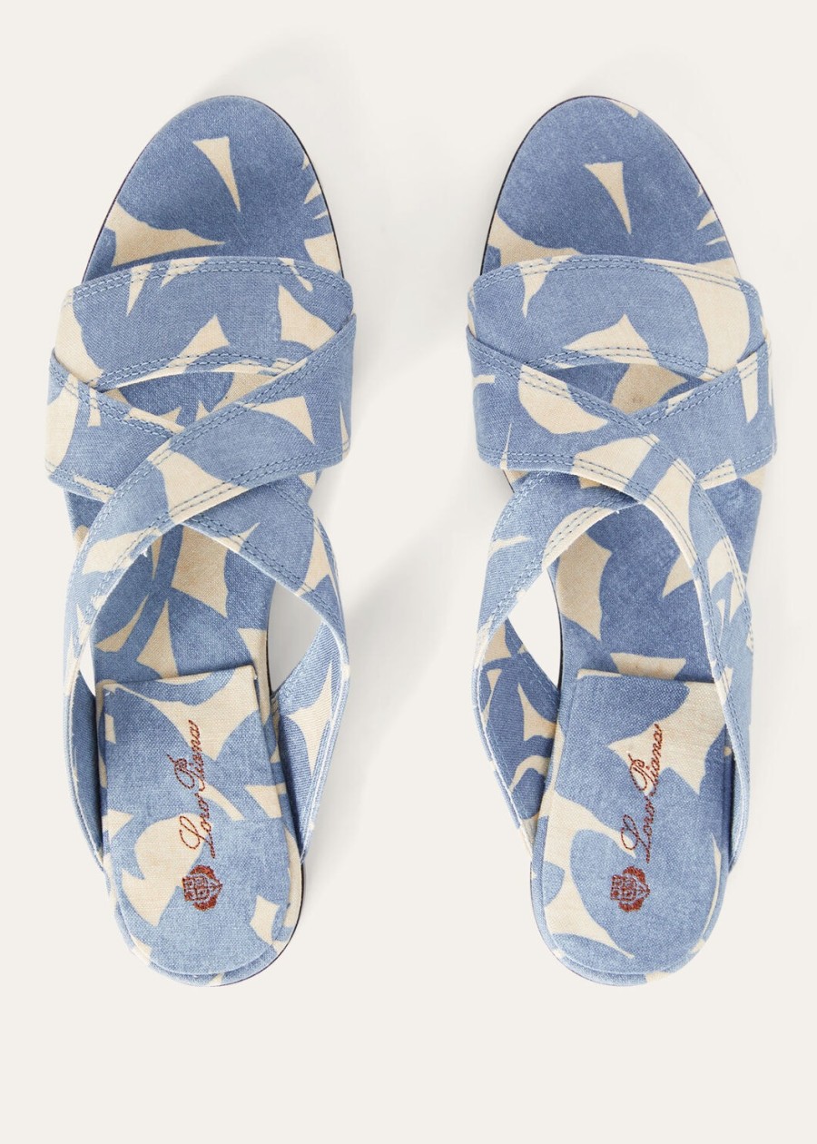 yuki flat mule linen beau bluecreamed honey