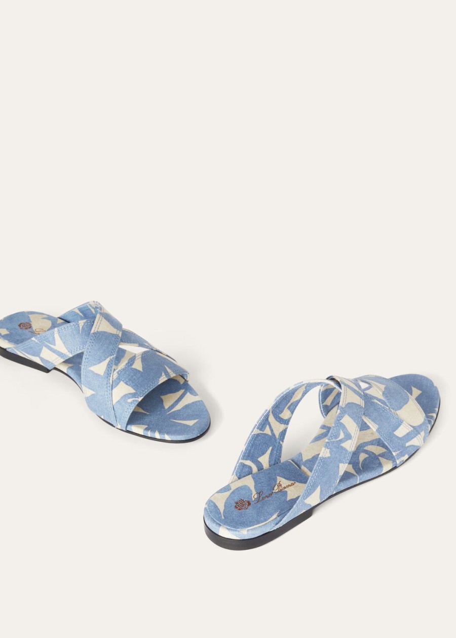 yuki flat mule linen beau bluecreamed honey