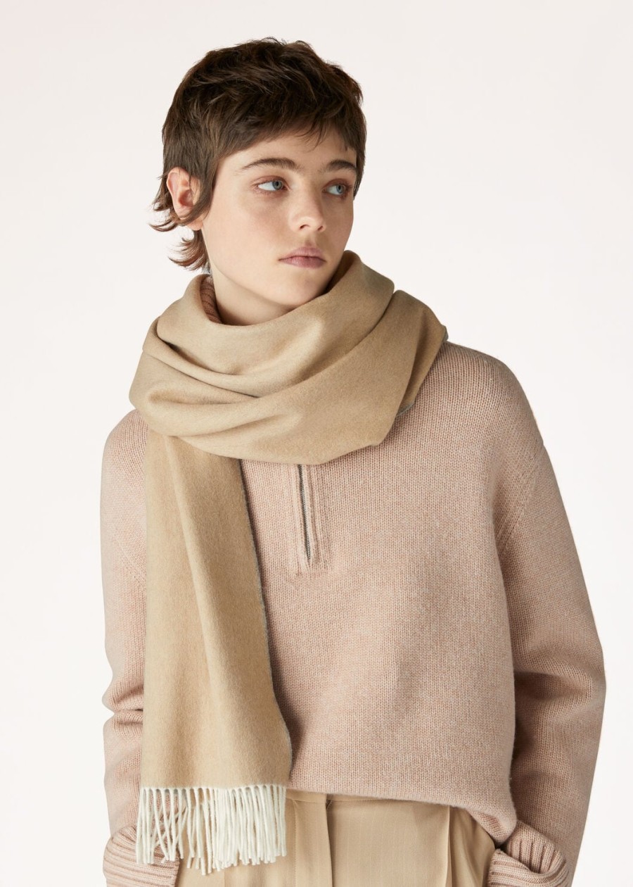 tweekleurige sjaal van babykasjmier in camelflanel melange