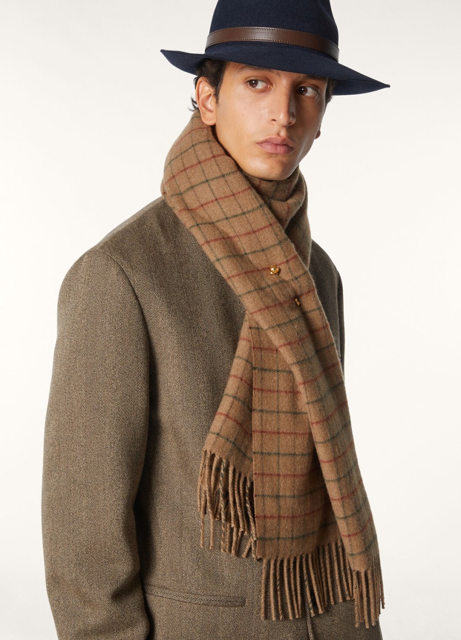quavo cashmere double belt scarf camelforestpine barkred