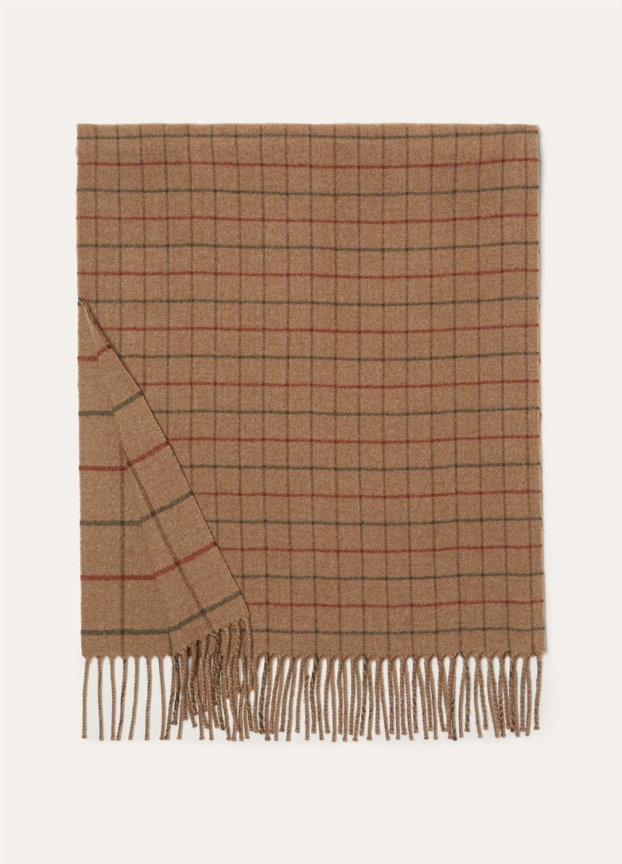 quavo cashmere double belt scarf camelforestpine barkred