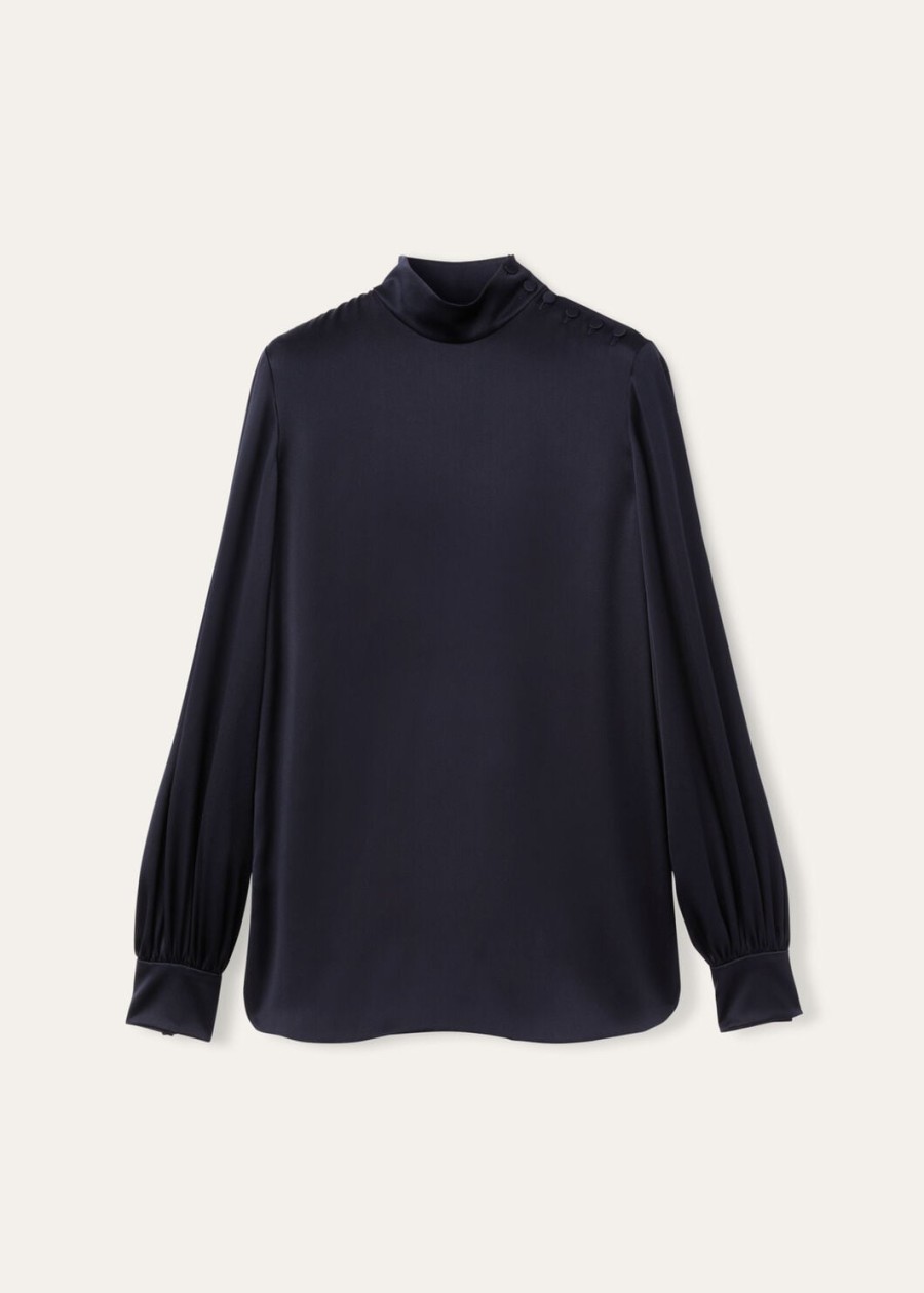 carys overhemd van zijde in marineblauw