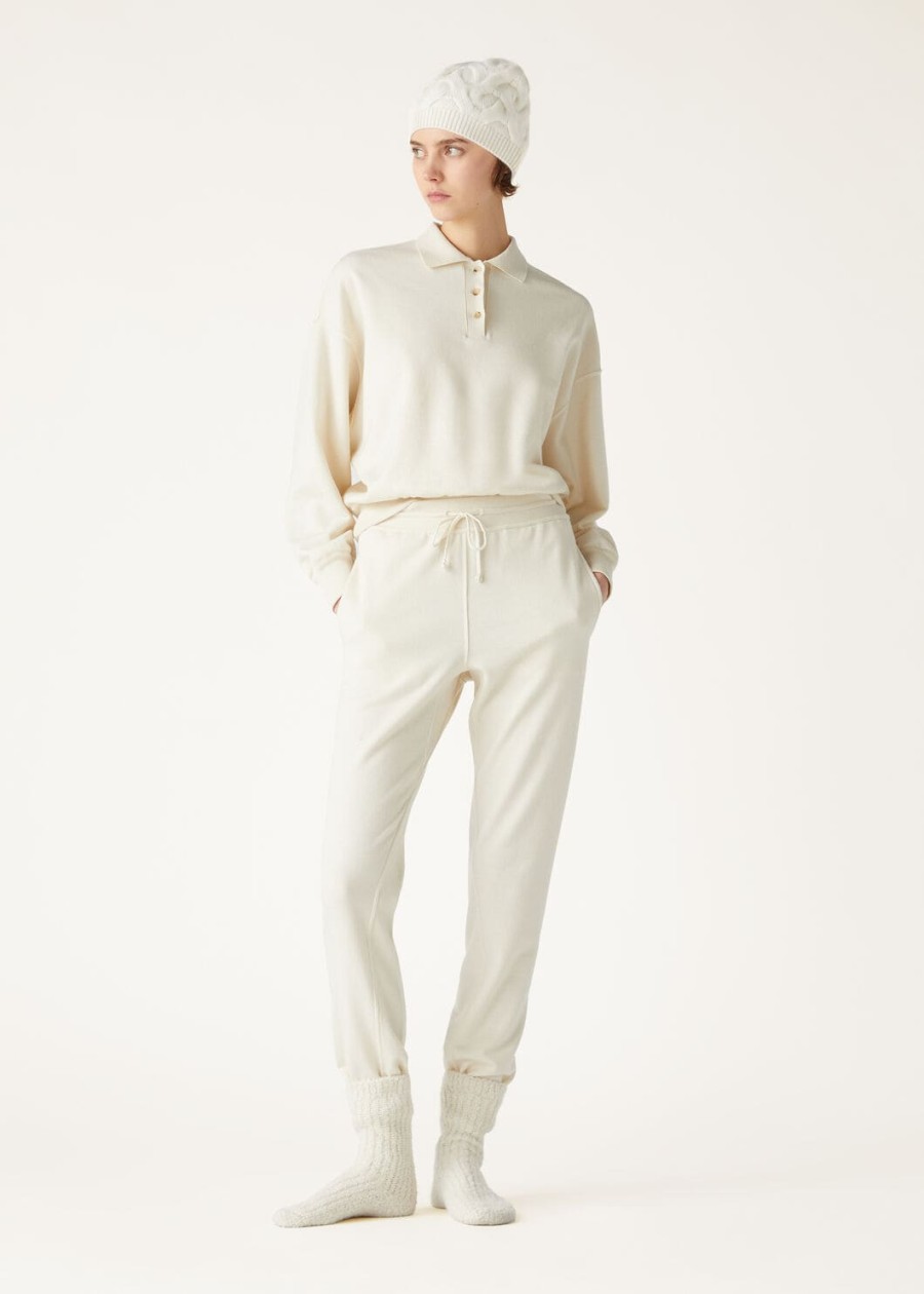 cocooning kasjmier polosweatshirt vanille ivoor
