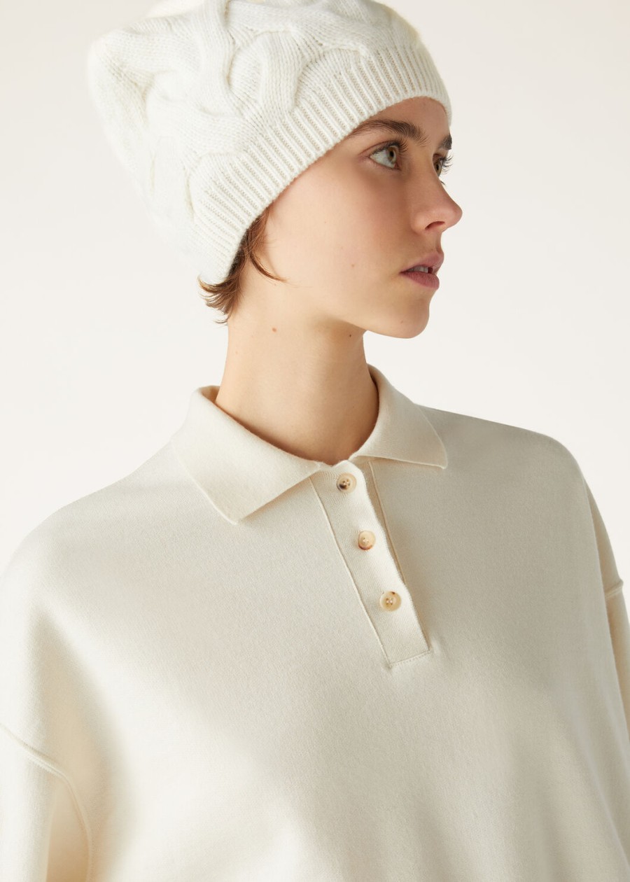 cocooning kasjmier polosweatshirt vanille ivoor