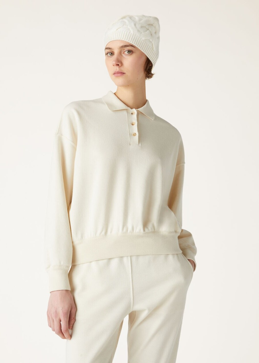 cocooning kasjmier polosweatshirt vanille ivoor