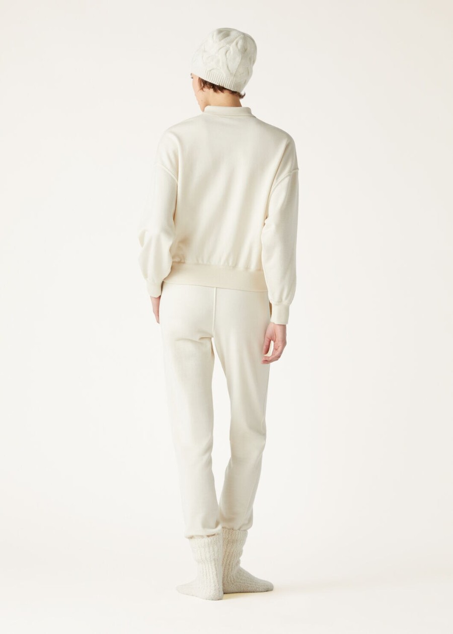 cocooning kasjmier polosweatshirt vanille ivoor