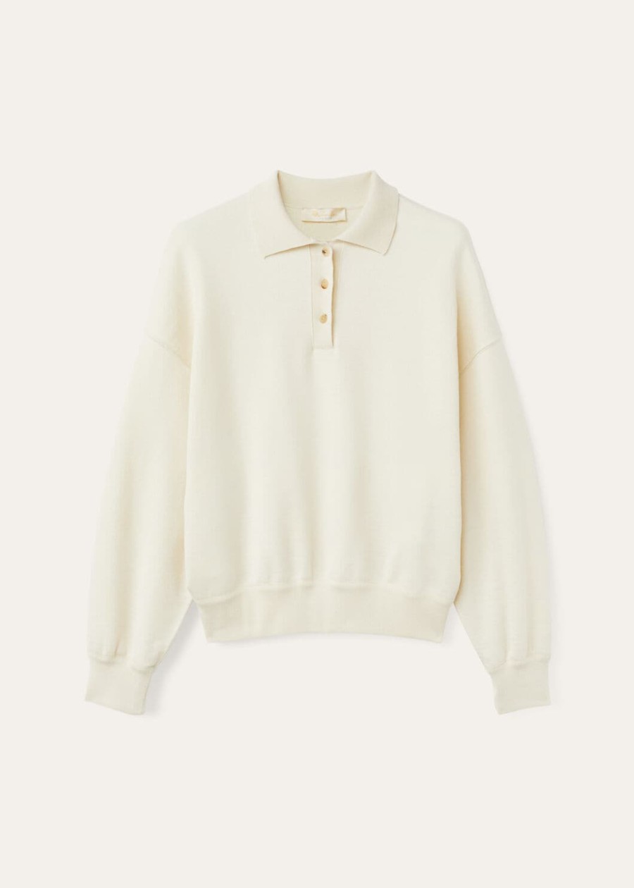 cocooning kasjmier polosweatshirt vanille ivoor