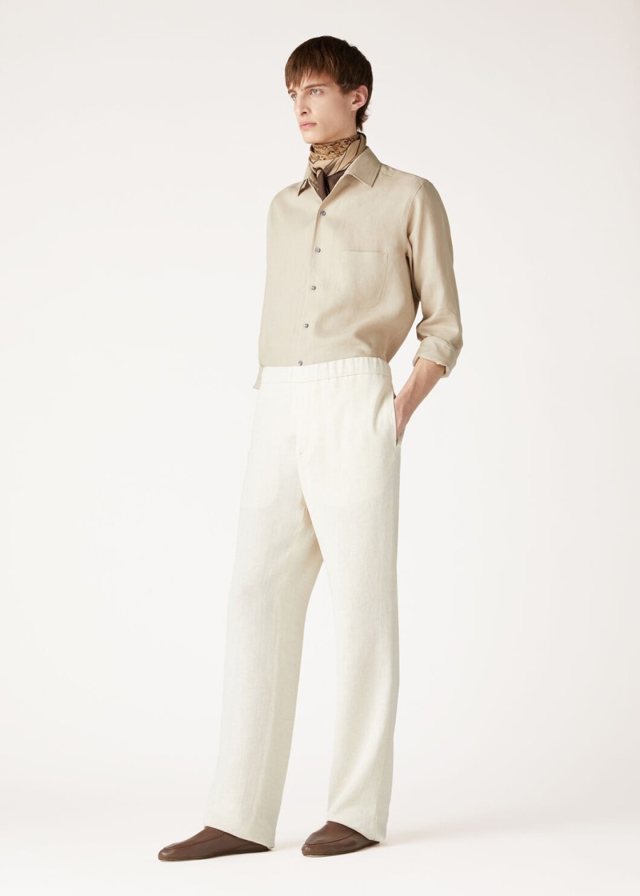 andre linen overhemd in aardse taupekleur