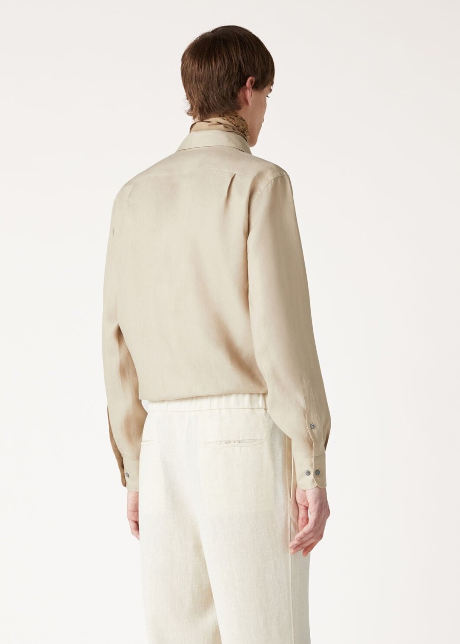 andre linen overhemd in aardse taupekleur