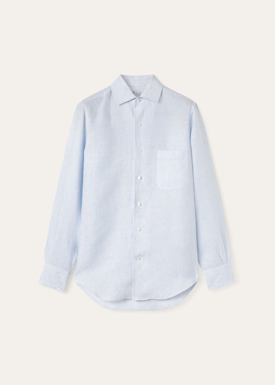 andre-shirt in azuurblauwe microstrepen
