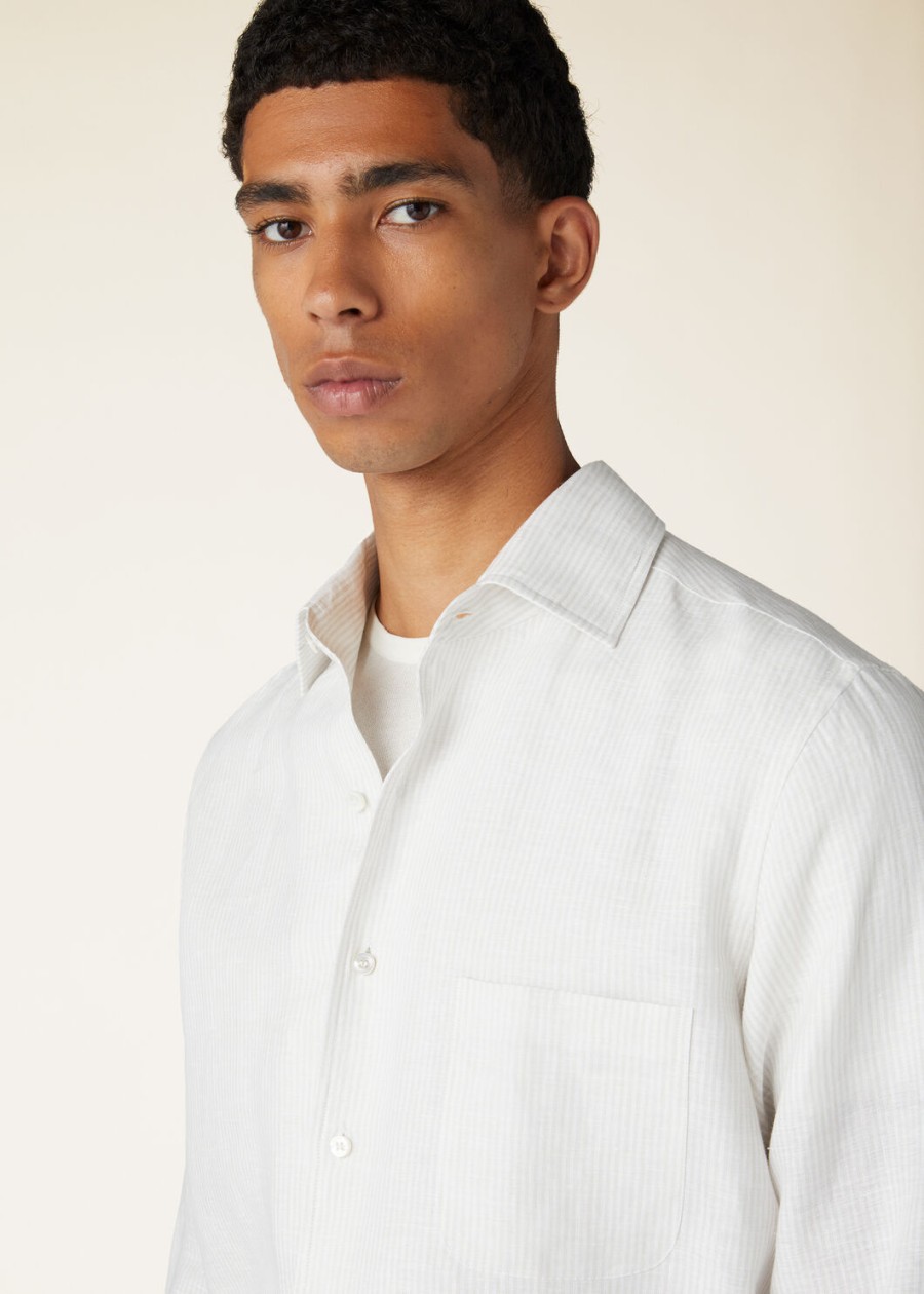 andre-shirt in donker zand met microstrepen