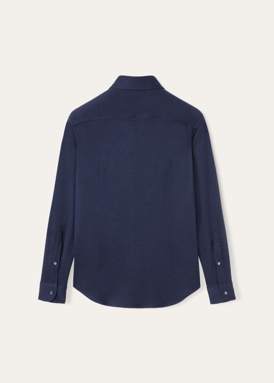 andrew zijden kasjmier overhemd met ombrepatroon in blauw