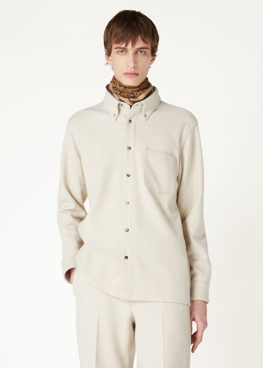breia cashmere wish wollen shirt in crèmekleurig zand