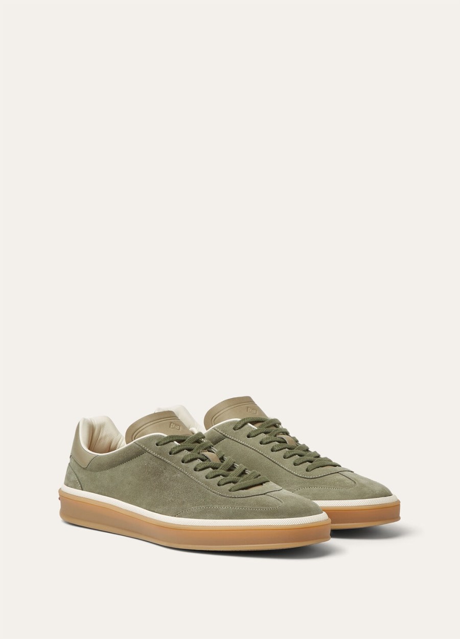 tennis walk sneaker van suède kalfsleer met split legergrijs