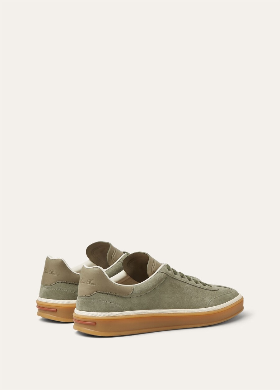 tennis walk sneaker van suède kalfsleer met split legergrijs