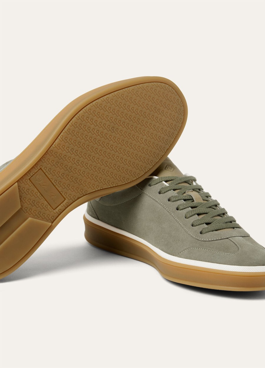 tennis walk sneaker van suède kalfsleer met split legergrijs