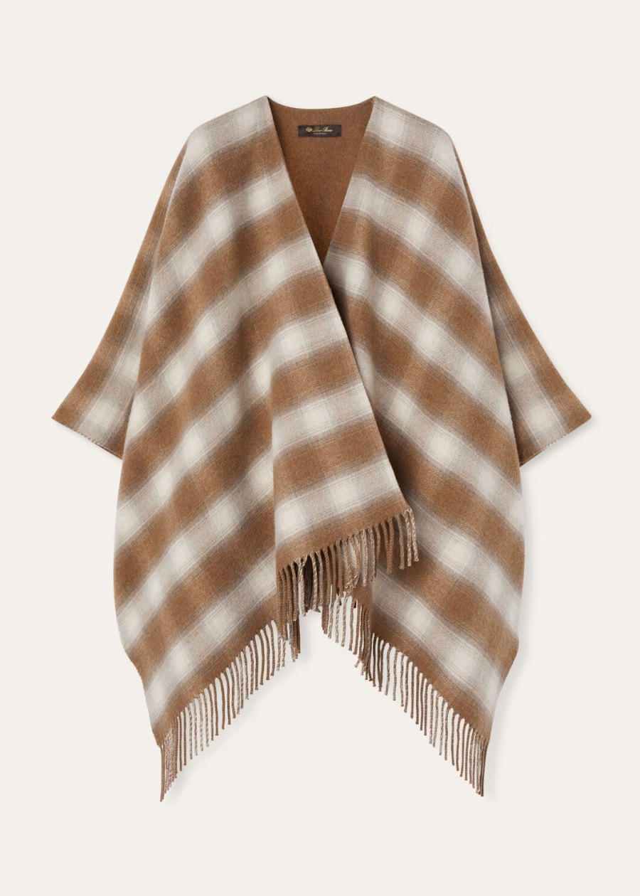 tartan wish poncho van kasjmier scheerwol licht camelkleurigantiek papier
