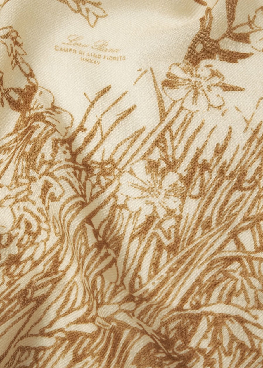 loro piana campo di lino fiorito zijden kasjmier sjaal papyruszand
