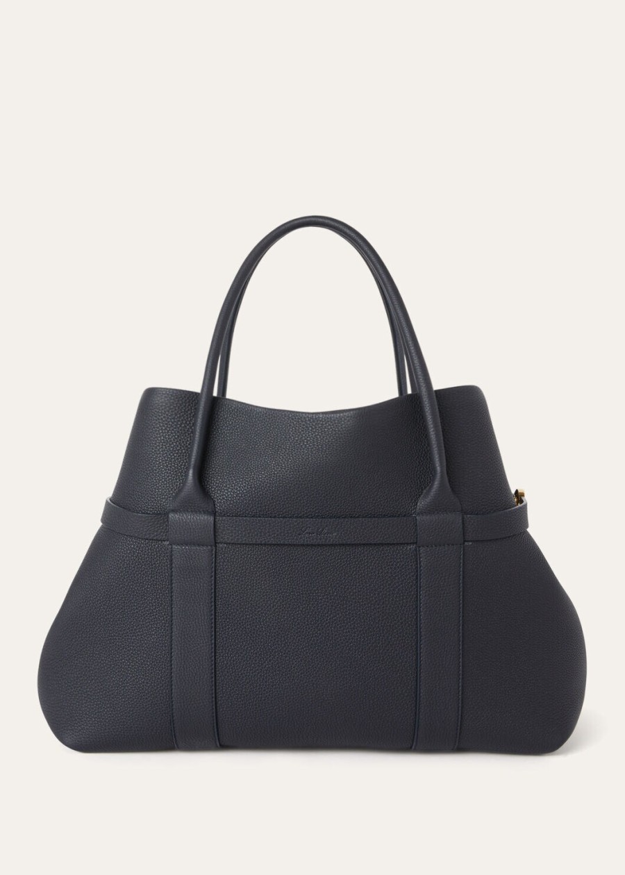grote shopper ring van kalfsleer in de kleuren blauw marineblauwzonnegoud.