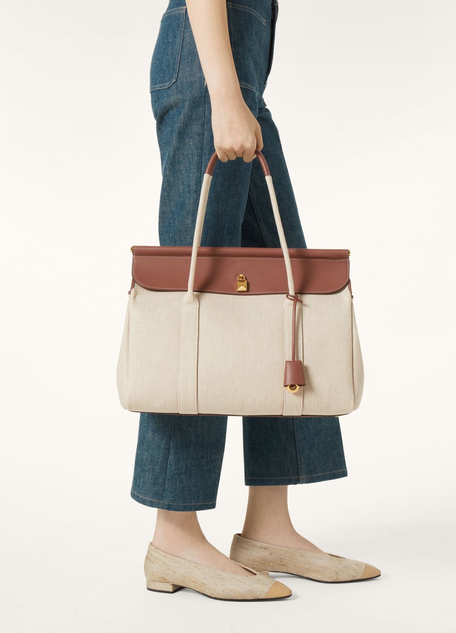 loom bag l37 katoen linnen naturelkaramel suikerzon goud