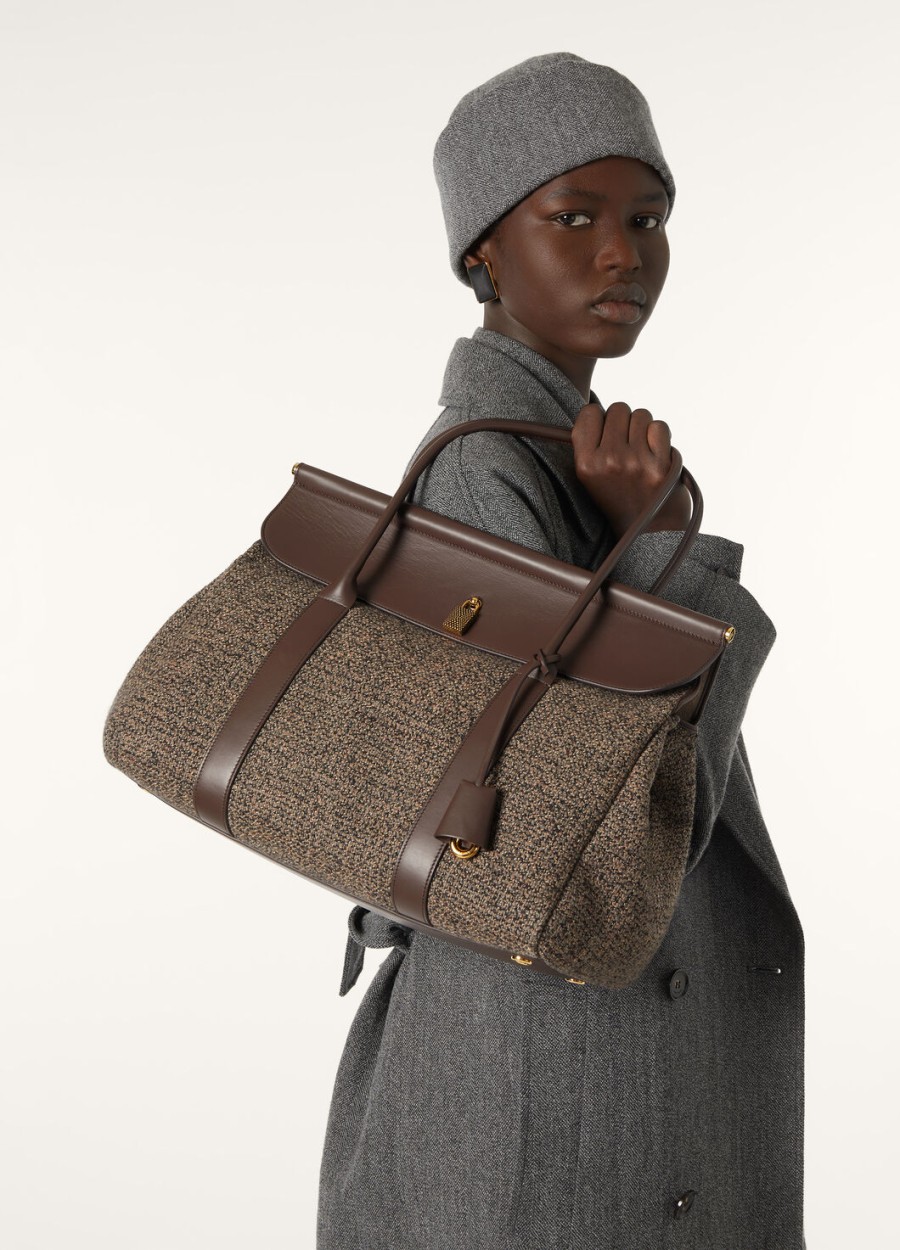 loom bag l37 zijde wol kasjmier warm bruindonker chocoladezoethoutzonne goud