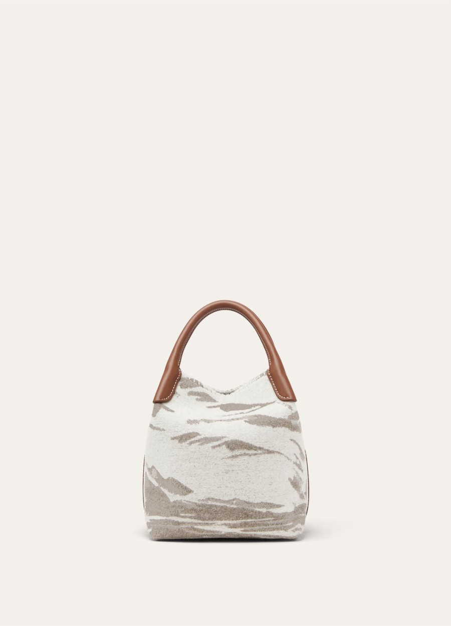 kleine tas van kasjmier scheerwol in de kleuren misty greywinter pebbleturquoisesun gold