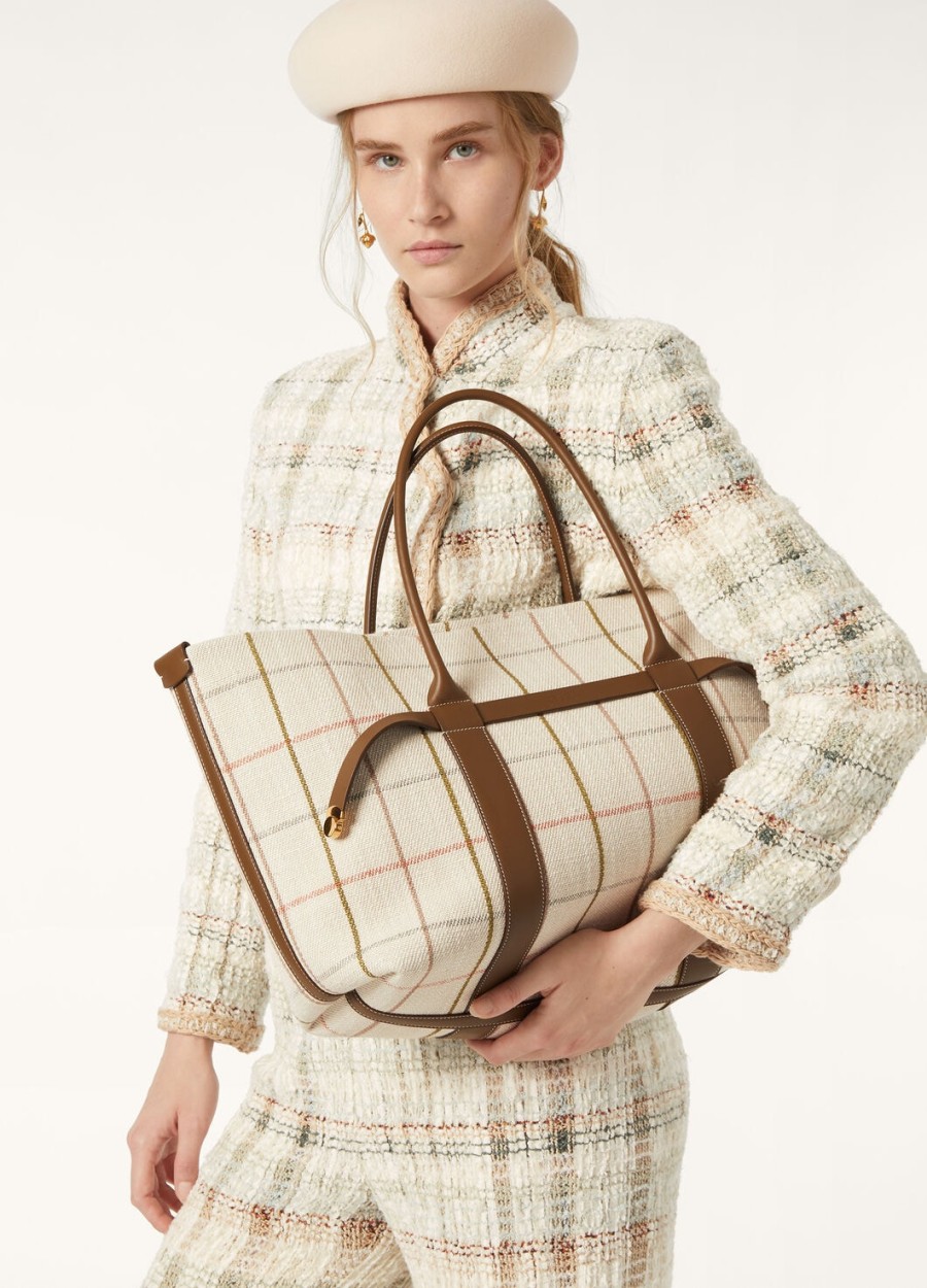 grote boodschappentas in tartan linnengezouten kappertjeszonnegoud