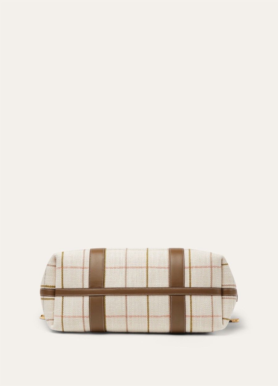 grote boodschappentas in tartan linnengezouten kappertjeszonnegoud