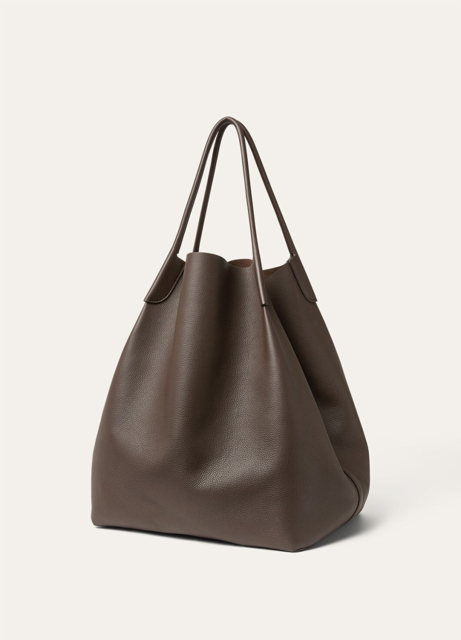 extra grote bale hobo tas van kalfsleer donkerbruinonyxkleurig.