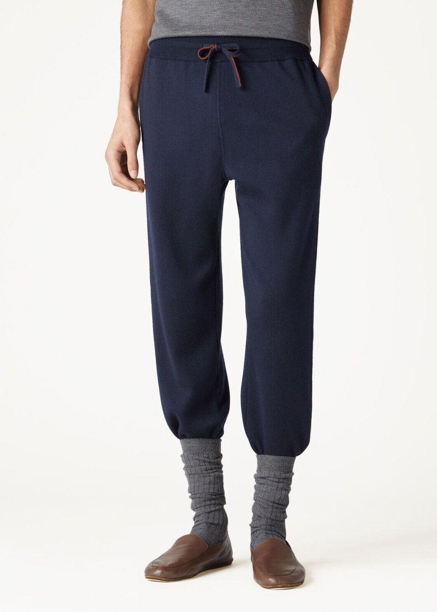balfour broek zijde kasjmier scheerwol marineblauw