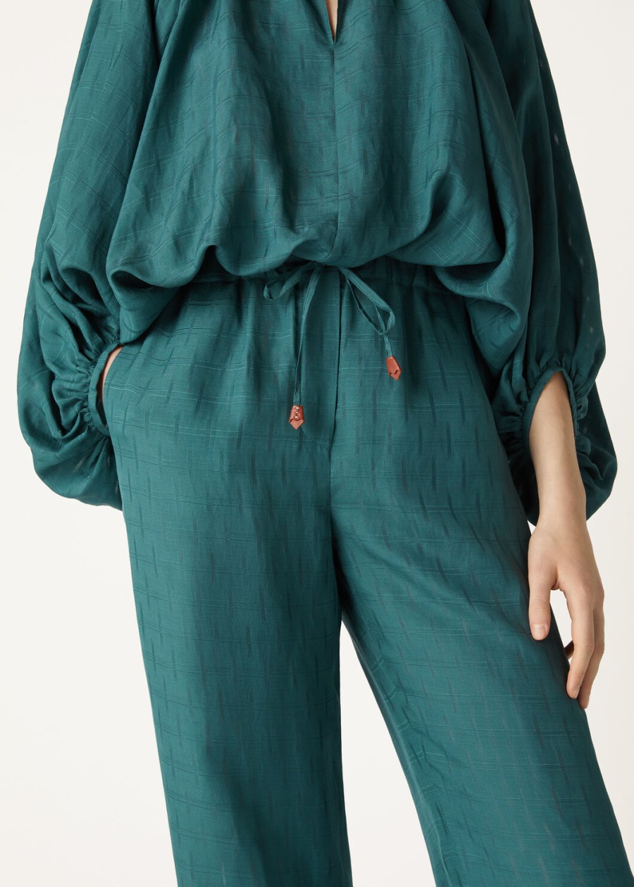 helios broek in groene spirulina zijde