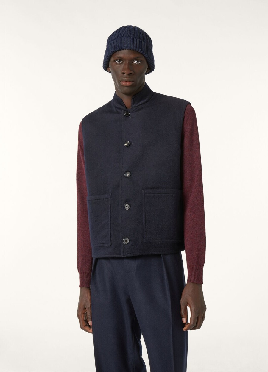 henley kasjmier vest - storm system marineblauw